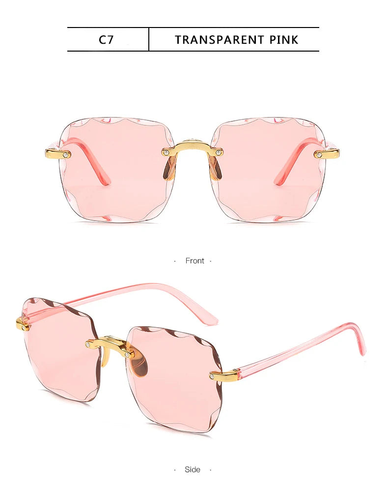 Square Rimless Sunglasses Women Luxury Brand Designer 3PCS Summer Red Glasses Fashion Sun glasses For Men UV400 Shades Oculos