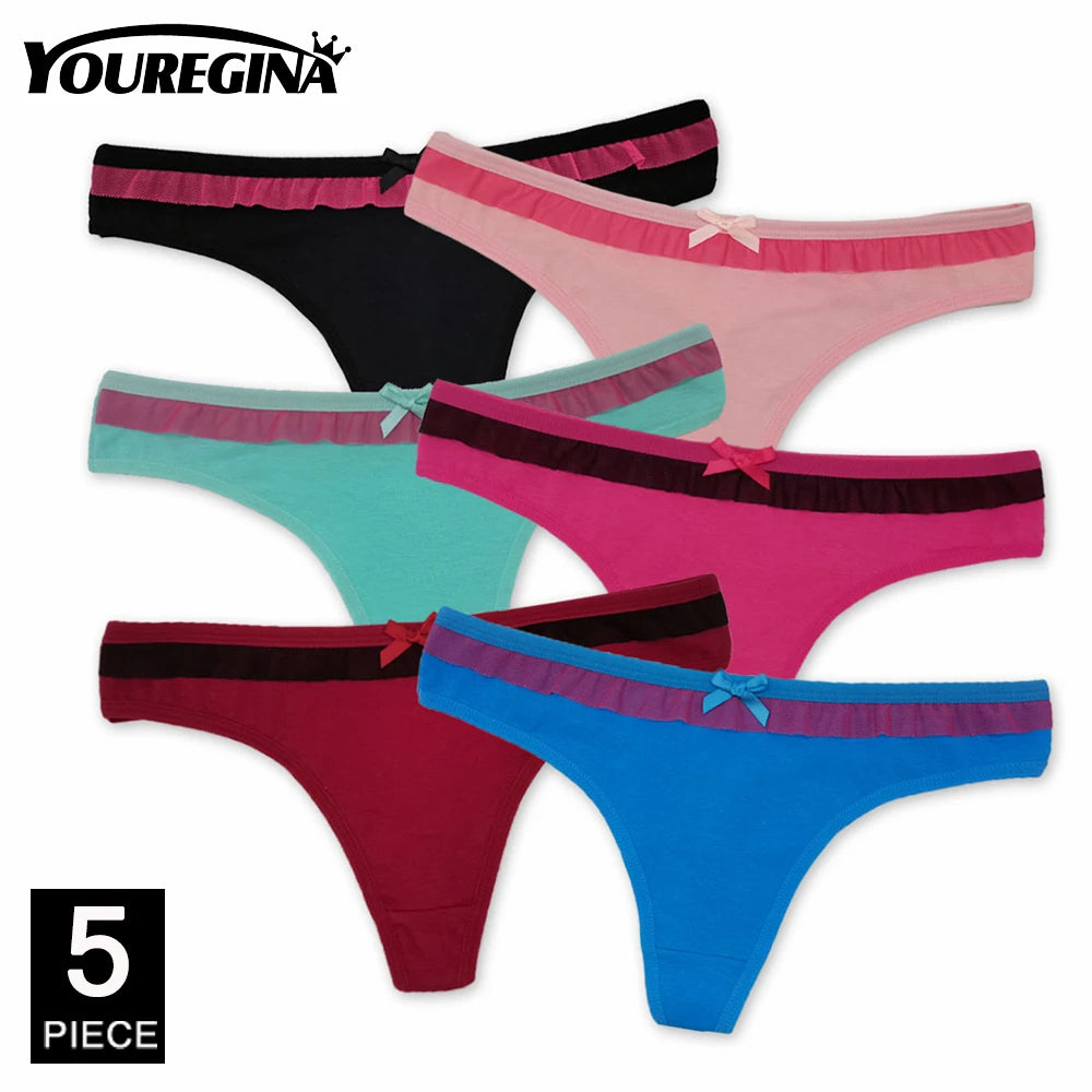 Sexy Women's Thong Cotton G Strings Panties for Ladies Dot Star Printed Tanga Girls Underwear Intimate Underpants 5 pcs/lot