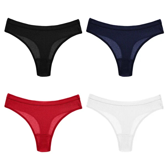 4Pcs Women's Panties G-Strings Set Fashion New Striped Soft Cotton Underwear Sexy Lingerie Sports Breathable Cozy