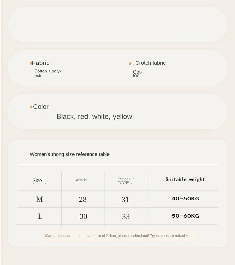 4PCS Sexy WOMEN'S Cotton Thong Underwear for Europe and the United States 22 to 34 Inch Waist Women