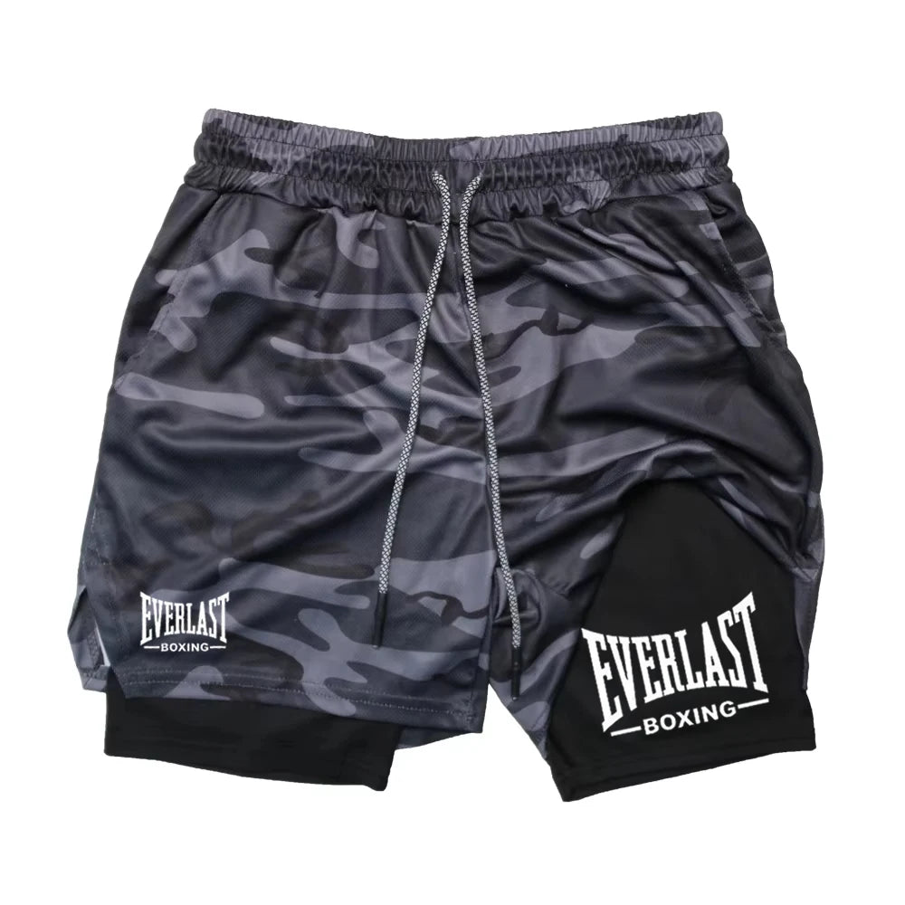 Men's compression gym shorts, EVERLAST printed sports pants, double layered, quick drying, basketball, muscle, fitness RL0365