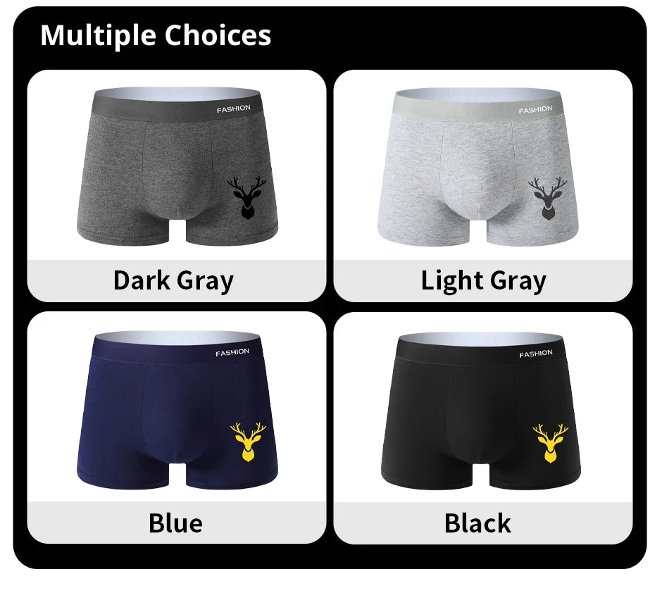 Boxer men's underwear, soft sports breathable four-season men's underwear, trendy fashion pop print boxer underwear 4pcs