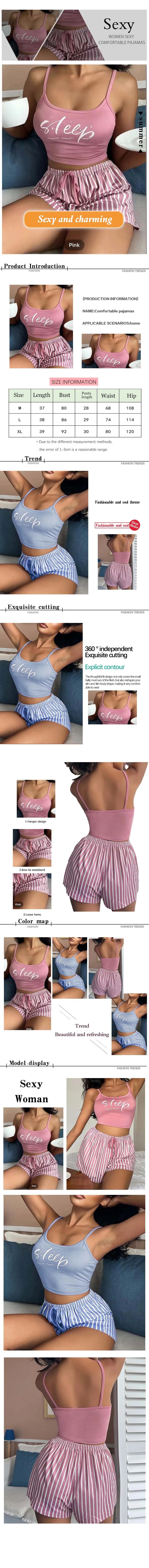 Sexy Summer Women Pajamas Set Sleepwear Cotton Home Clothes Tops And Shorts Cute Soft Sleeveless Nightwear For Female