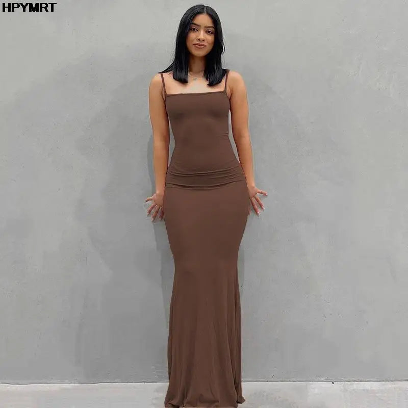 Satin Slip Sleeveless Backless Slim Sexy Maxi Dress Spring Women Party Y2K Concise Bodycon Elegant Dresses Female Clothing