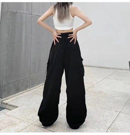 Women Casual Joggers Tech Pants Solid Low Waist Pants Drawstring Wide Leg Baggy Trousers Y2k Streetwear Oversize Sweatpants