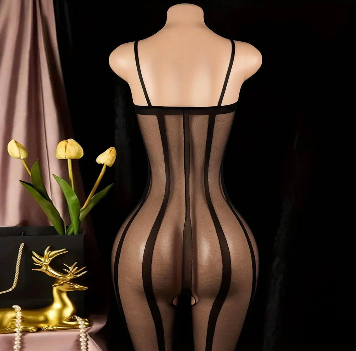 Lingerie Sets Sexy High Elastic Semi-Sheer Vertical Stripe Bodysuit Women Camisole Body Stocking Skinny Fitted Silk Stockings