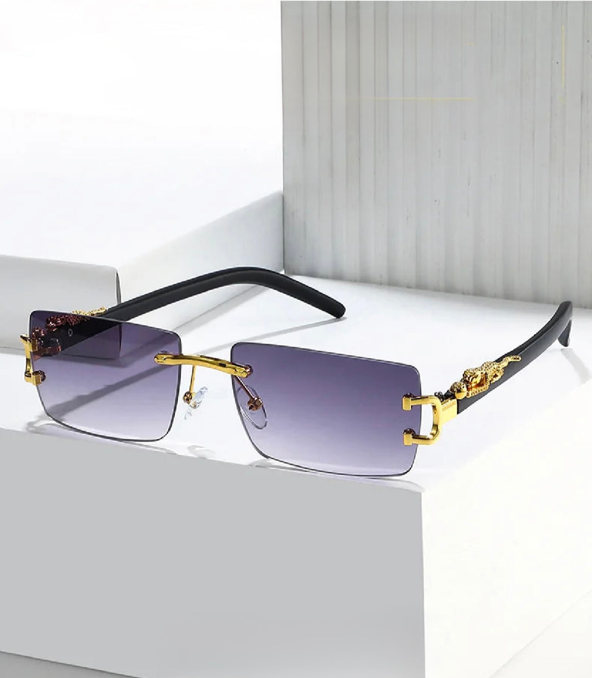Fashion Rimless Sunglasses Women Men Cheetah Decoration Rectangular Brand Designer Sun Glasses