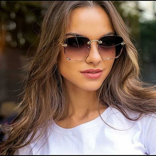 Square Rimless Sunglasses Women Luxury Brand Designer 3PCS Summer Red Glasses Fashion Sun glasses For Men UV400 Shades Oculos