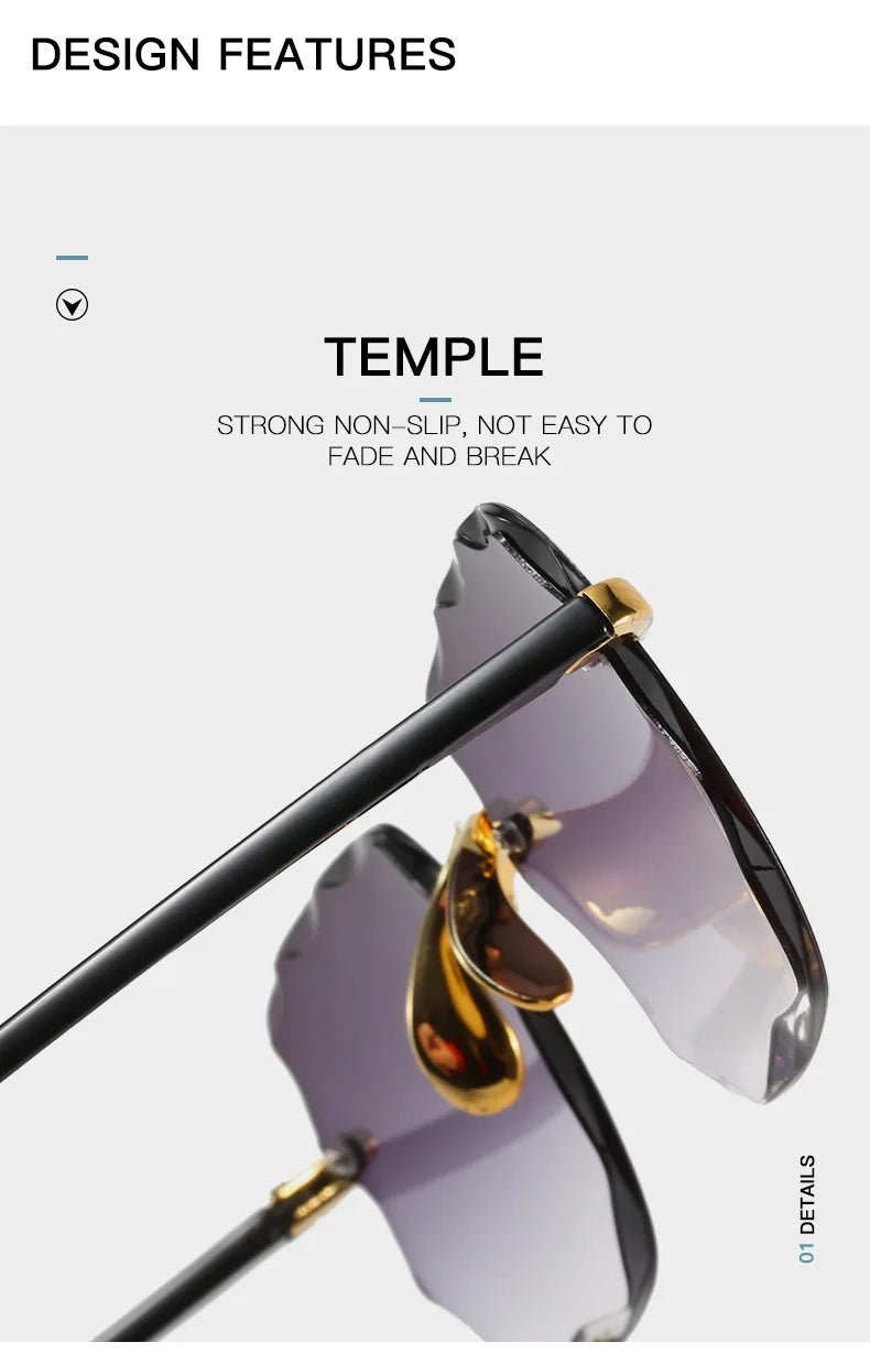 Square Rimless Sunglasses Women Luxury Brand Designer 3PCS Summer Red Glasses Fashion Sun glasses For Men UV400 Shades Oculos