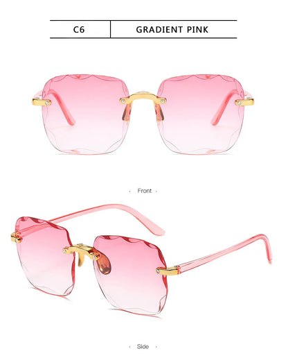 Square Rimless Sunglasses Women Luxury Brand Designer 3PCS Summer Red Glasses Fashion Sun glasses For Men UV400 Shades Oculos