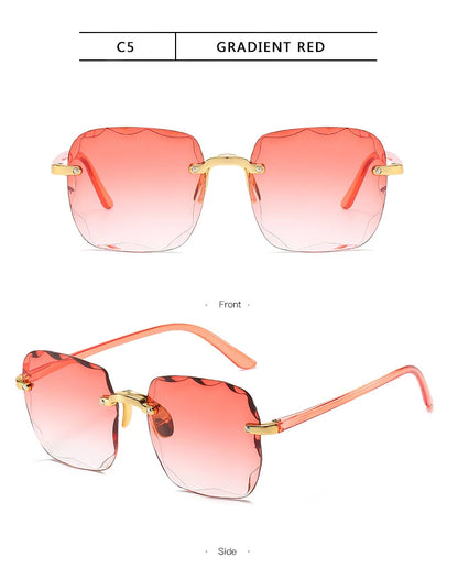 Square Rimless Sunglasses Women Luxury Brand Designer 3PCS Summer Red Glasses Fashion Sun glasses For Men UV400 Shades Oculos