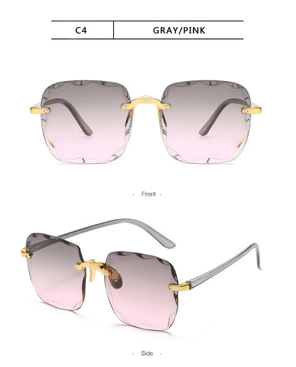 Square Rimless Sunglasses Women Luxury Brand Designer 3PCS Summer Red Glasses Fashion Sun glasses For Men UV400 Shades Oculos