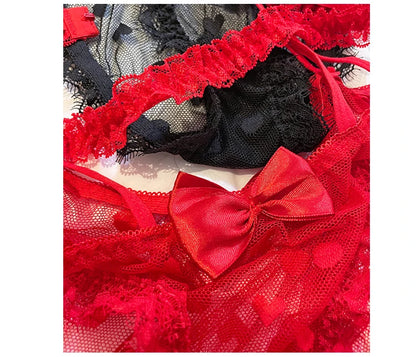 Meet‘r High Waist Amazing Mesh Panties Lace Sexy Underwear Women Transparent Hollow Out Lingerie Bow G Strings Intimates