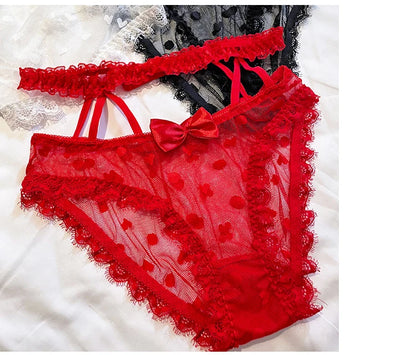 Meet‘r High Waist Amazing Mesh Panties Lace Sexy Underwear Women Transparent Hollow Out Lingerie Bow G Strings Intimates