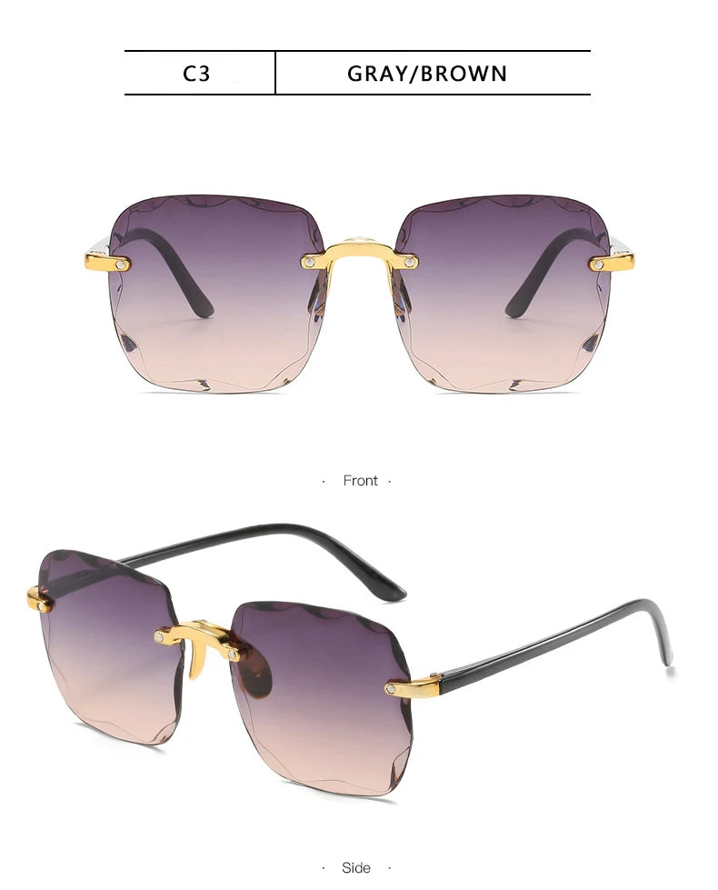 Square Rimless Sunglasses Women Luxury Brand Designer 3PCS Summer Red Glasses Fashion Sun glasses For Men UV400 Shades Oculos