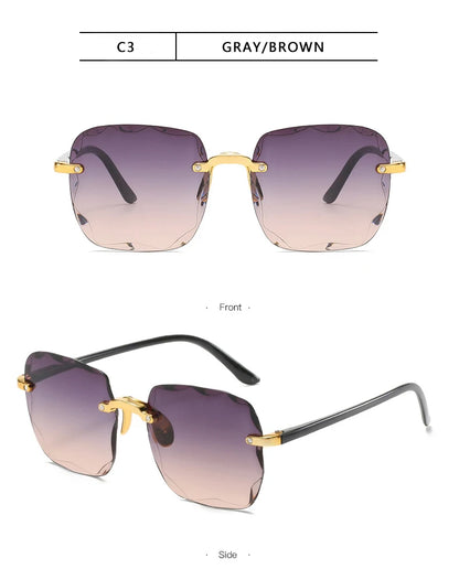 Square Rimless Sunglasses Women Luxury Brand Designer 3PCS Summer Red Glasses Fashion Sun glasses For Men UV400 Shades Oculos