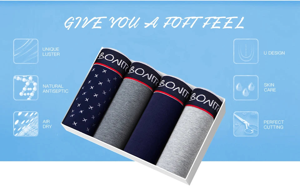 Boxer Shorts Men's Panties Homme Underpants Boxershorts Underwear for Man Cotton Male Couple Sexy Set Calecon Lot Soft Box 4pcs