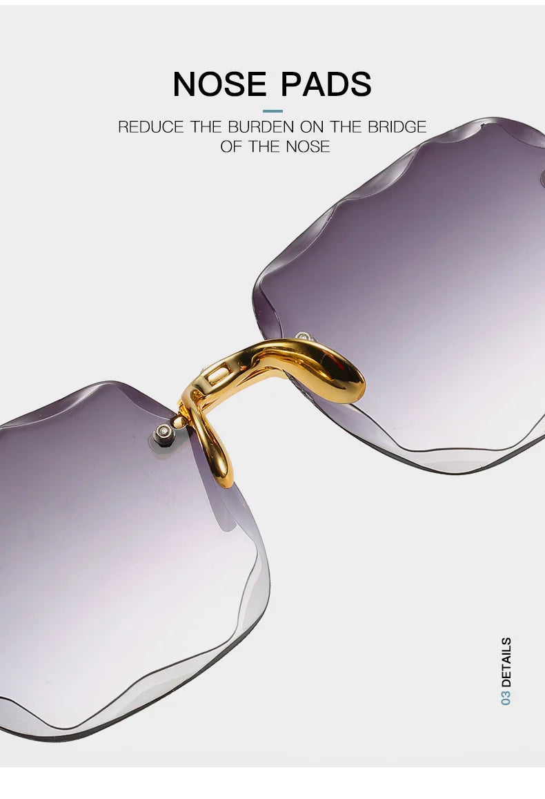 Square Rimless Sunglasses Women Luxury Brand Designer 3PCS Summer Red Glasses Fashion Sun glasses For Men UV400 Shades Oculos