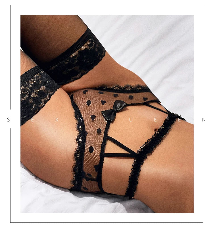 Meet‘r High Waist Amazing Mesh Panties Lace Sexy Underwear Women Transparent Hollow Out Lingerie Bow G Strings Intimates