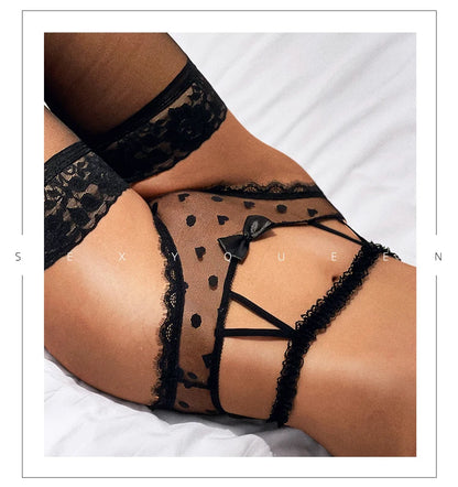 Meet‘r High Waist Amazing Mesh Panties Lace Sexy Underwear Women Transparent Hollow Out Lingerie Bow G Strings Intimates