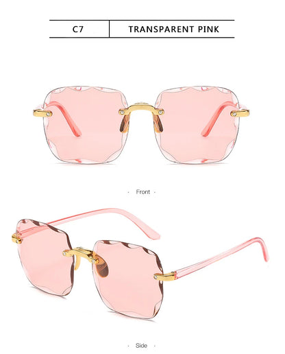 Square Rimless Sunglasses Women Luxury Brand Designer 3PCS Summer Red Glasses Fashion Sun glasses For Men UV400 Shades Oculos