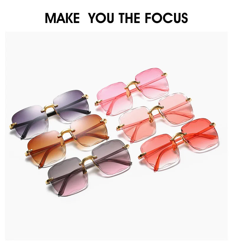 Square Rimless Sunglasses Women Luxury Brand Designer 3PCS Summer Red Glasses Fashion Sun glasses For Men UV400 Shades Oculos