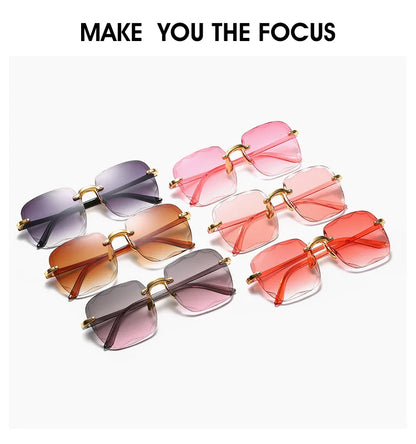 Square Rimless Sunglasses Women Luxury Brand Designer 3PCS Summer Red Glasses Fashion Sun glasses For Men UV400 Shades Oculos