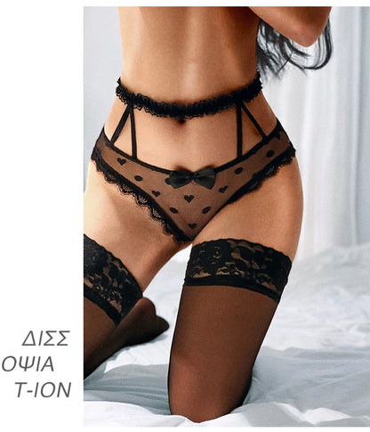 Meet‘r High Waist Amazing Mesh Panties Lace Sexy Underwear Women Transparent Hollow Out Lingerie Bow G Strings Intimates