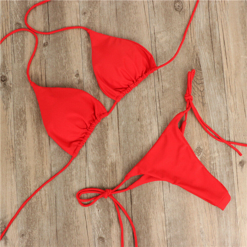 Sexy New Push-Up Bra Bikini Set Swimsuit For Women Solid Black Red Blue Beachwear Ladies Chest Pad Swimwear