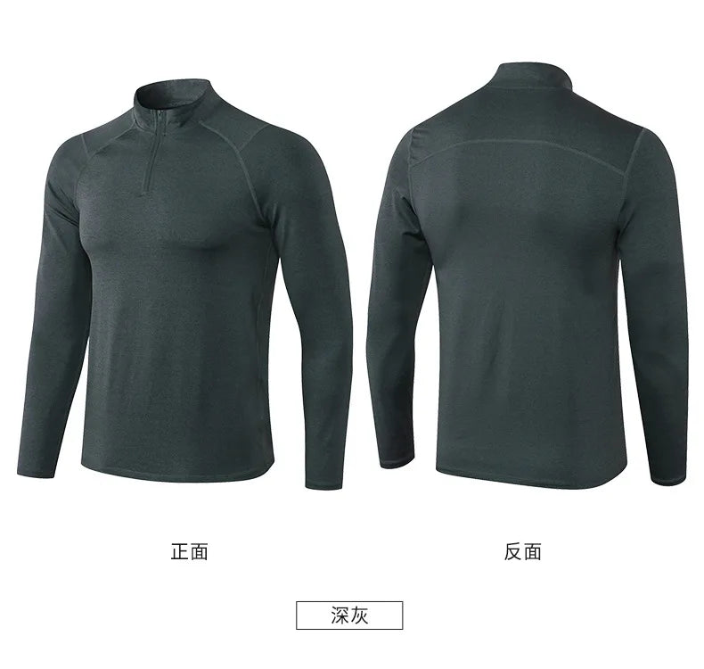 Men's Autumn Fitness Long-Sleeved Quick-Dry Running Tops Half-Zipper Slim-Fit Training Sweatshirt Baselayer Undershirts