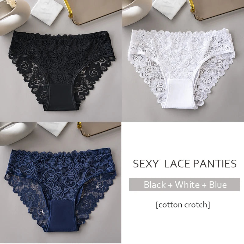 Luxury Floral Embroidery Lace Panties Women Briefs Sexy Hollow 3PCS Lingerie Female Underwear Ladies Breathable Underpants