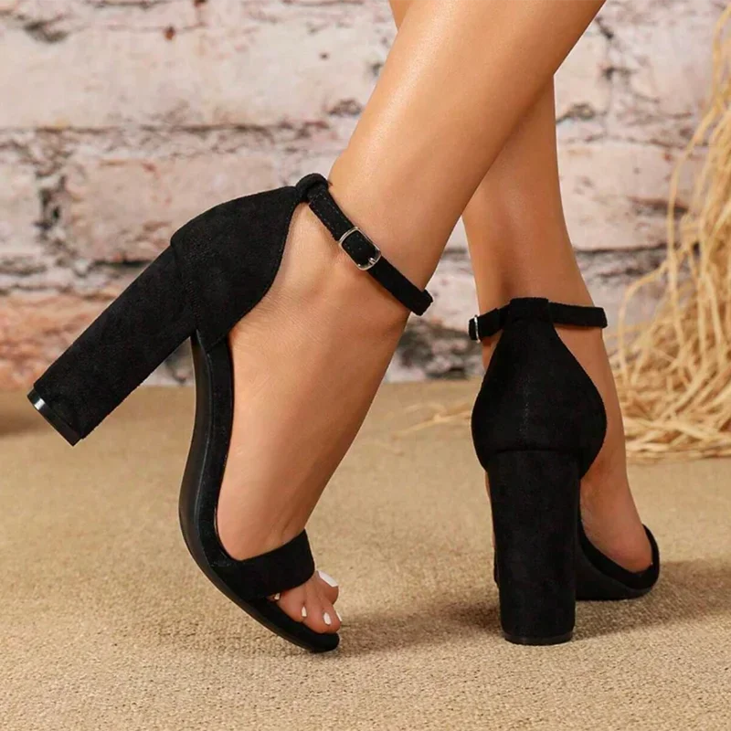 Black One Strap Super High Heel Sandals Women 2025 Summer Ankle Buckle Party Shoes Woman Plus Size High Heeled Shoes Female