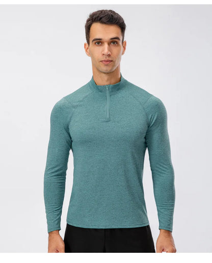 Men's Autumn Fitness Long-Sleeved Quick-Dry Running Tops Half-Zipper Slim-Fit Training Sweatshirt Baselayer Undershirts