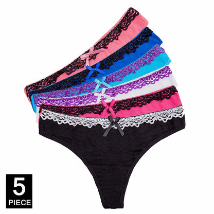 Sexy Thong 5 Pcs for Women Girls Cotton G-Strings Ladies Panties,Cute Cat Print Thongs