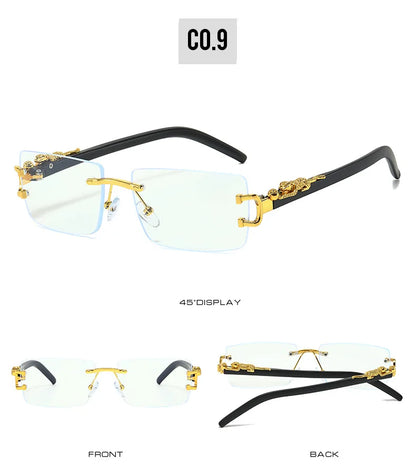 Fashion Rimless Sunglasses Women Men Cheetah Decoration Rectangular Brand Designer Sun Glasses