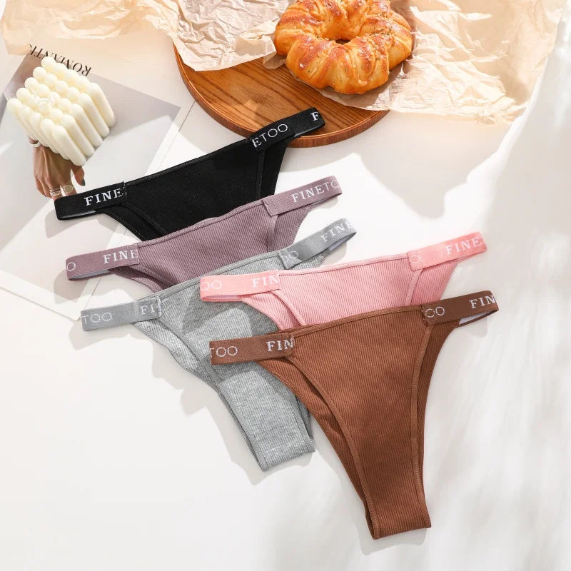 Women's Cotton Panties Sexy Underpants Low Waist Female 4PCS Briefs Finetoo Letters Thong Solid Color Intimate Lingerie M-XL