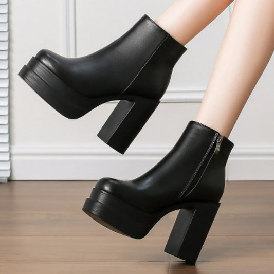 Sexy Ultra High Heels Woman Round Toe Boots Platform Shoes Women Shoes Ankle Boots Zipper Party Shoes