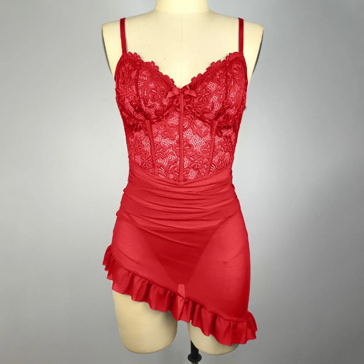 Sexy Lingerie For Women Mesh Babedoll Dress With Underwire Push Up Bra Lace Chemise Maternity Lingerie Ruffle Hem Sleepwear