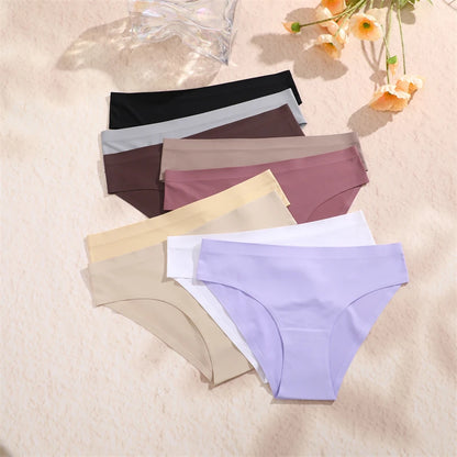FINETOO 5PCS Seamless Panties for Women Sexy Ice Silk Underwear Soild Briefs Low Waist Comfortable Invisible Lingerie Intimates