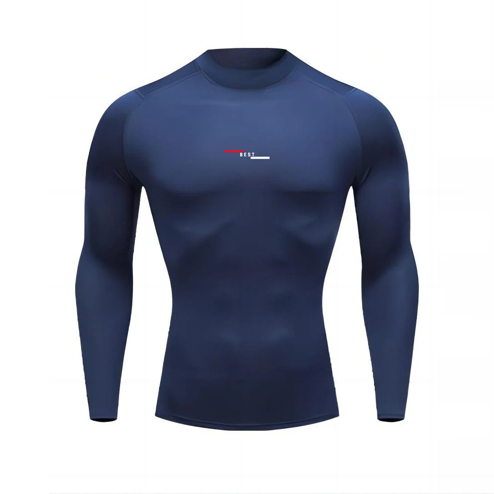 Autumn New Sports Shirt Men High Neck Compression Shirt Long Sleeved Training Top High Stretch Undershirt