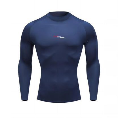 Autumn New Sports Shirt Men High Neck Compression Shirt Long Sleeved Training Top High Stretch Undershirt