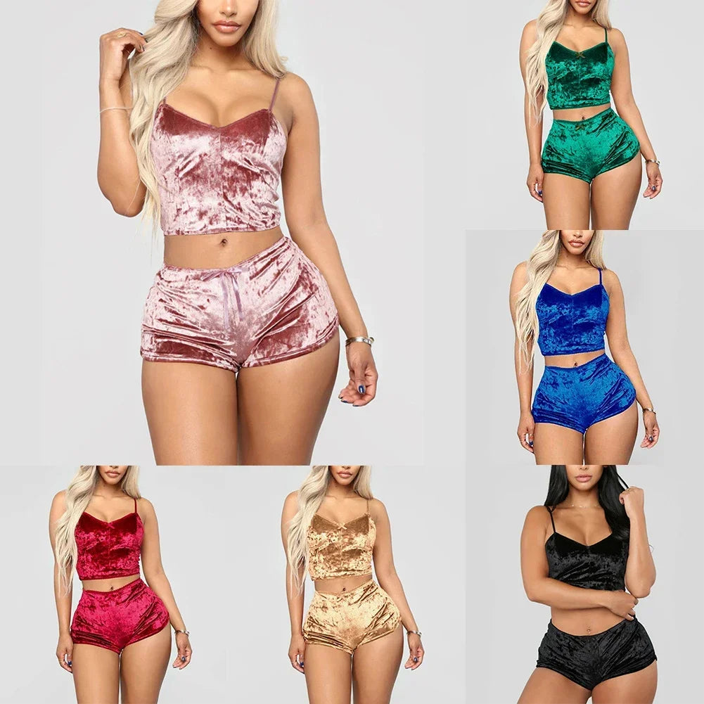 Women Sexy Nightwear Lingerie Sleepwear Underwear Crop Tops Shorts Pajamas Set