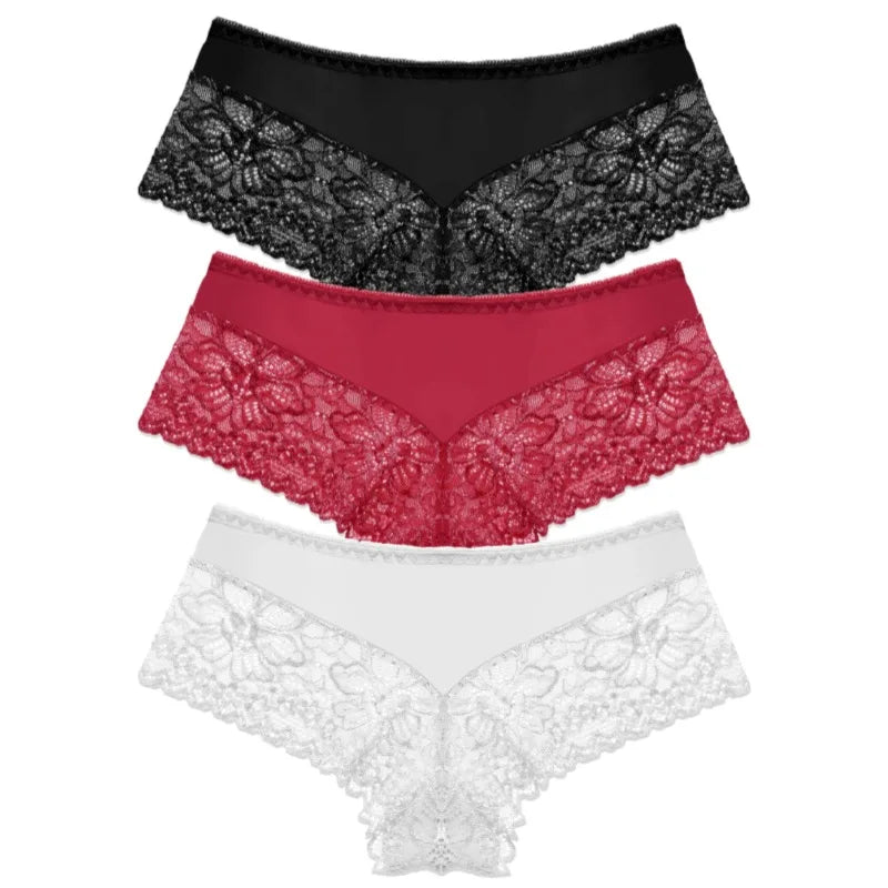 WarmSteps 3Pcs/Set Sexy Lace Panties Women Underwear Flroal Rmantic Women's Pantys Female Lingerie G Strings Thongs Briefs Tanga