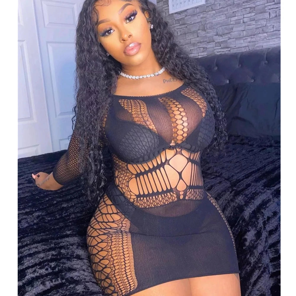 Lingerie Babydoll Mini Dress Lady Lenceria Chemises Sexy Bodysuit Mesh Body Stocking Temptation Intimate Beach Nightwear Dress