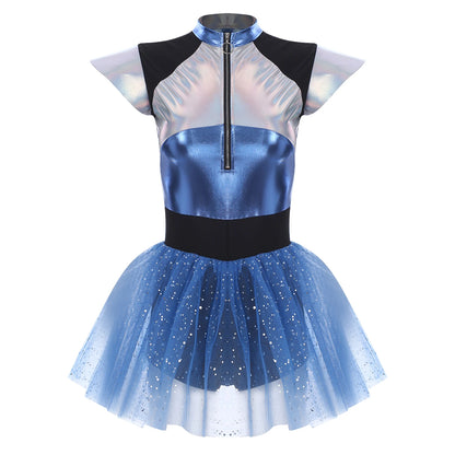 Adult Silver Astronaut Costume Women Alien Tutu Dress Suit Space Cadet Tulle Skirt Jumpsuit Halloween Cosplay Party Dress Up