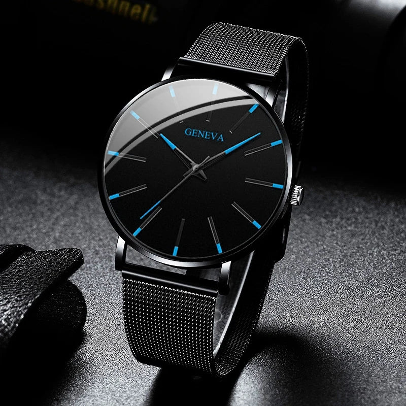 Fashion Ultra Thin Men’s Business Watches Steel Mesh Belt Quartz Wrist Watch for Man Clock Reloj Hombre