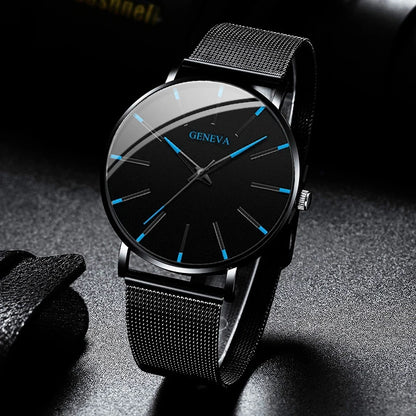 Fashion Ultra Thin Men’s Business Watches Steel Mesh Belt Quartz Wrist Watch for Man Clock Reloj Hombre
