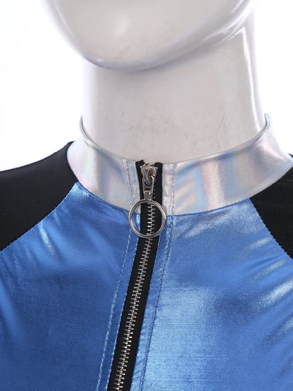 Adult Silver Astronaut Costume Women Alien Tutu Dress Suit Space Cadet Tulle Skirt Jumpsuit Halloween Cosplay Party Dress Up