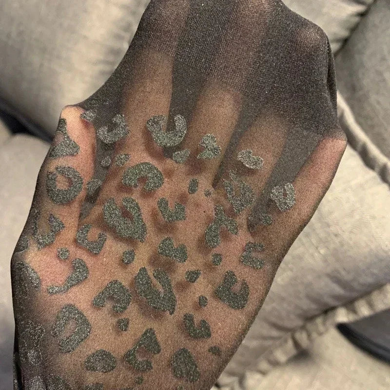 Vintage Women Sexy Thin Transparent Silky Pantyhose Gothic Black Sexy Leopard Animal Pattern Sheer Tights Seamless Stockings