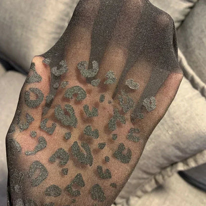 Vintage Women Sexy Thin Transparent Silky Pantyhose Gothic Black Sexy Leopard Animal Pattern Sheer Tights Seamless Stockings